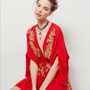 Free People Bohemian Embroidered Kimono mini dress